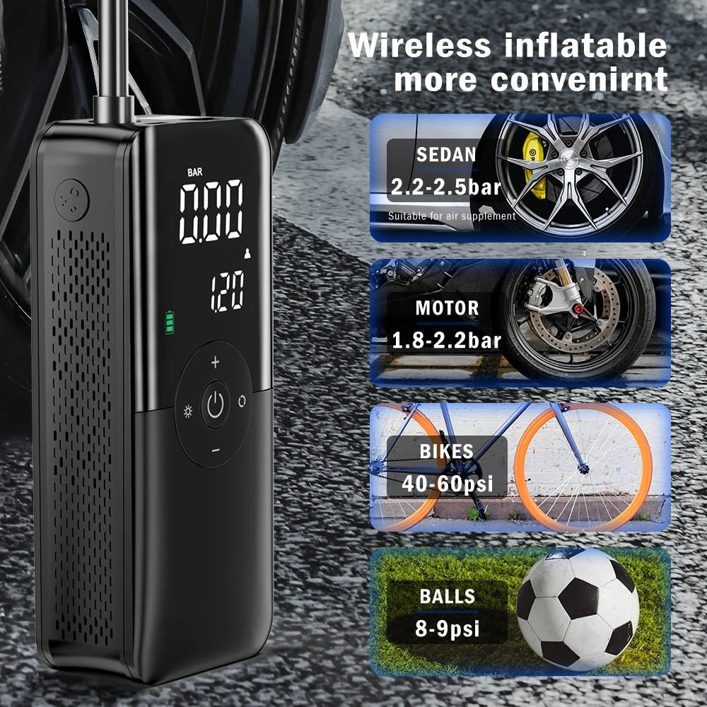Portable Electric Air Pump – Fast & Cordless Inflation for Car, Bike & Sports